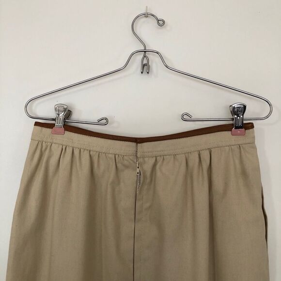 Celine Vintage Linen Skirt British Tan Leather Trim Made in France Small 28” - Picture 6 of 9